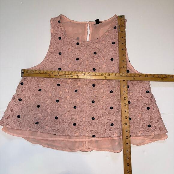 Ann Taylor Women’s XL Lace Crochet Tank Top Pink Black Floral Embroidered - Picture 13 of 16